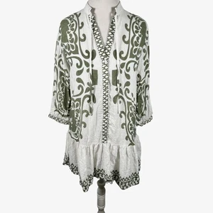 Zara Damen Minikleid weiß rustikal V-Ausschnitt Tunnelzug Tunika Beachy Boho Größe M - Bild 1 von 9