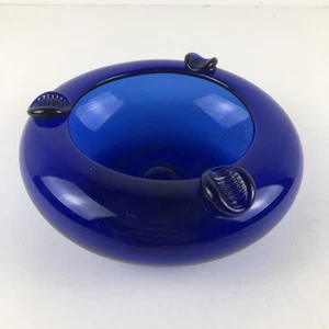 Vintage Glass Hand Blown Ashtray Cobalt Blue MCM - Picture 1 of 11