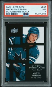 2024-25 Upper Deck Serie 2 UD Portraits Macklin Celebrini Negro Novato PSA 7 - Imagen 1 de 2