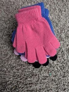 Little Girls One Size Black, Pink,Blue,Dark Pink- Knit Stretch Gloves 4 PackSAVE - Picture 1 of 2