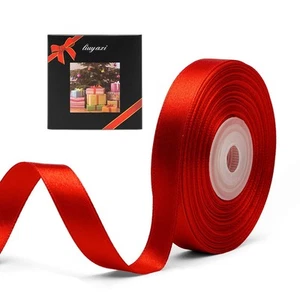 Solid Color Double Faced Red Satin Ribbon 1/2" X 25 Yards, Ribbons Perfect fo... - Picture 1 of 7