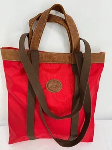 Roots Canada Red Nylon Tribe Brown Leather Tote Shoulder Bag Shopper Handbag - Picture 1 of 14