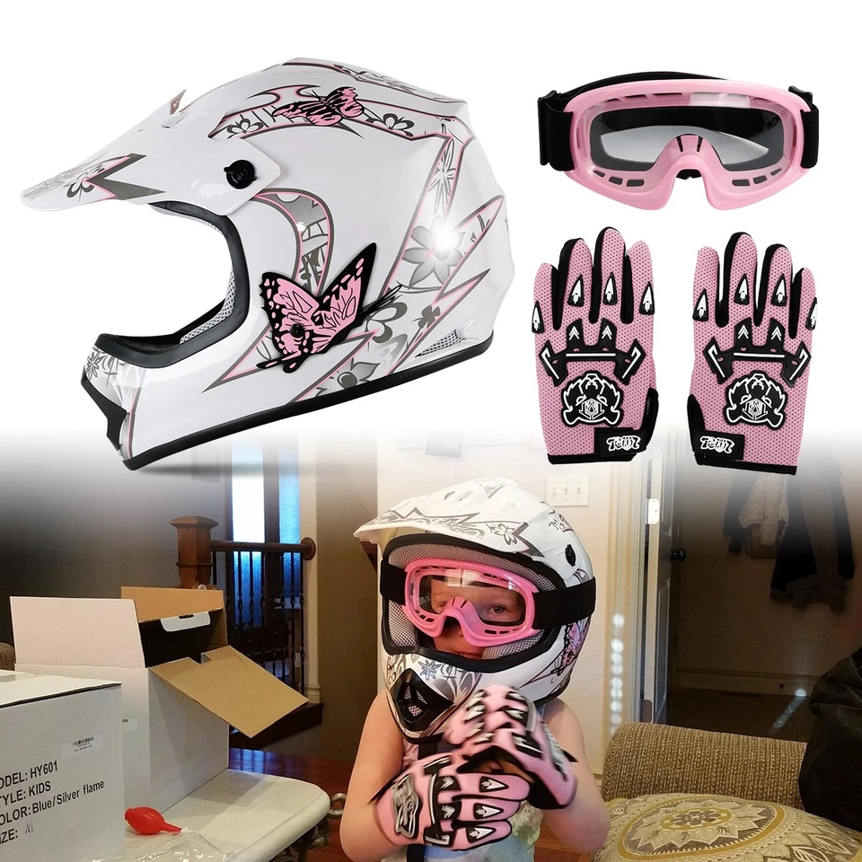 Casco TCMT Juvenil Rosa Mariposa Motocicleta ATVMX Motocross + Gafas + Guantes S ~ XL Foto 1 de 4