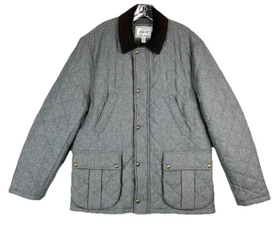 Jos A Bank Men XL Wool Quilted Barn Chore Coat Herringbone Corduroy Collar Gray - Image 1 of 4