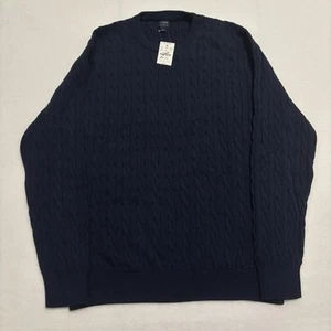 NWT J Crew Men's Sweater Large Blue Navy 100% Cotton Cable Knit Crew Neck - Picture 1 of 6