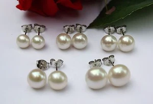 6 7 8 9 10 mm Süßwasser Perlen Schmuck Set Ohrringe Ohrstecker 925 Silber 5 Paar - Picture 1 of 1