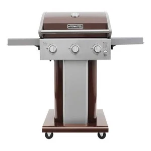 PERMASTEEL Pedestal Propane Gas Grill 3-Burner Mocha w/ Folding Side Shelves - Picture 1 of 9