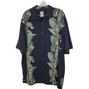 Jamaica Jaxx Men’s Black 100% Silk Hawaiian Woven Floral Leaves Shirts Size L - Picture 1 of 13