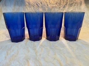 4 vasos vintage Libbey Crisa azul cobalto 8 paneles ¡EXCELENTE ESTADO USADOS!  - Imagen 1 de 4