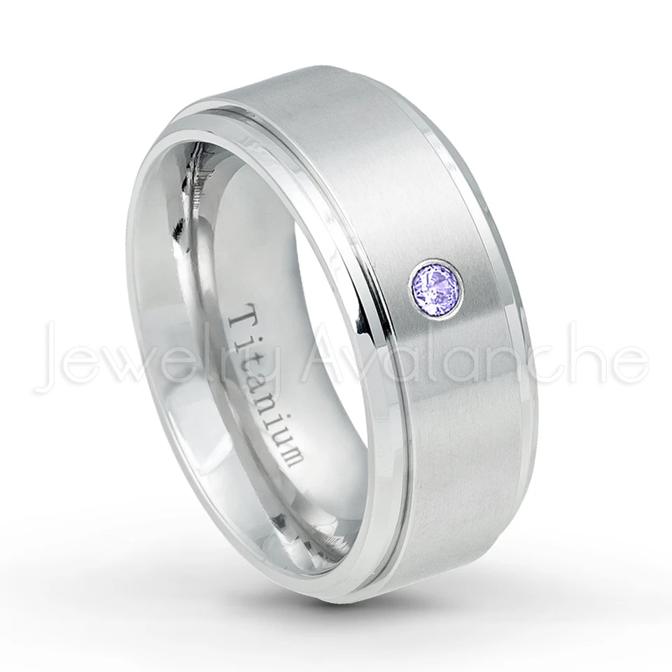 Anillo Piedra Natal Diciembre 0.07ct Tanzanita Solitario Blanco Cepillado Titanio #543 Foto 1 de 1