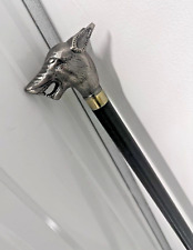 BEAUTIFUL 95CM SOLID ANTIQUE DOG HEAD WALKING STICK/CANE PEWTER HANDLE (148