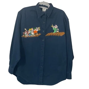 Vintage Disney Store Men's Navy Cotton Embroidered 7 Dwarfs Button Down Shirt M - Picture 1 of 10