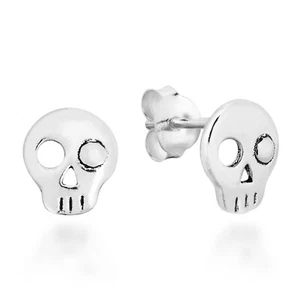 Punk Mini One Eyed Skull Sterling Silver Stud Earrings - Picture 1 of 4