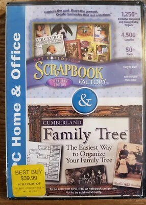 Art Explosion Scrapbook Factory & Cumberland Family Tree CD ROM NEW SEALED NOVA - Image 1 of 2