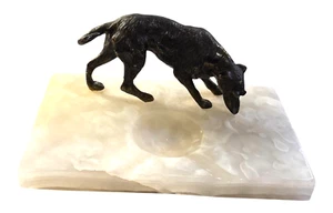 Vintage Onyx Marble and Bronze Dog Desk Tray/ Trinket Holder - Picture 1 of 1