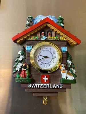 Vintage Ceramic Souvenir Clock Switzerland Decorate Fridge Magnet 4"x3" Kitchen  - Image 1 of 2
