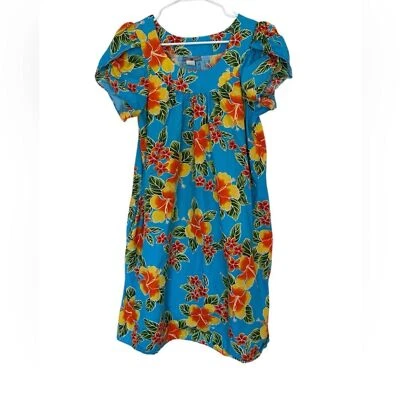 Y Not Hawaii Short Sleeve Floral Print Dress Size XL Blue Yellow Orange Green - Image 1 of 4