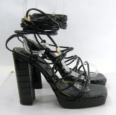 LILIANA Black 5"Block Heel Open Toe LACE UP 1"PLATFORM  Shoes WOMEN Size 6.5 - Image 1 of 4
