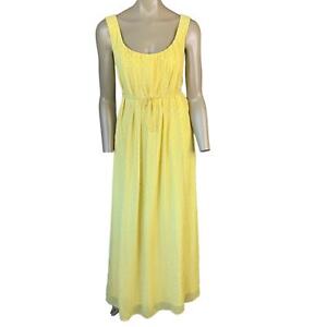 Cato Sleeveless Empire Waist Chiffon Maxi Sun Dress Pleats Size L Yellow Boho