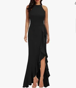 WOOSEA High Neck Split Bodycon Mermaid Evening Cocktail Long Dress (Black XL) - Picture 1 of 3