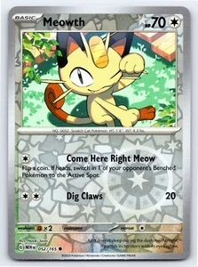Carta Pokémon Meowth 052/165 Holograma Inverso Escarlata y Violeta 151 - Casi Nueva - Imagen 1 de 5