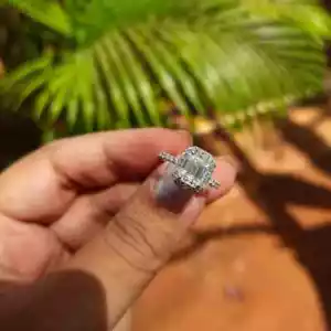 1.80 Ct Emerald-Cut VVS1 Moissanite Halo Engagement Ring 14k White Gold Plated - Picture 1 of 5