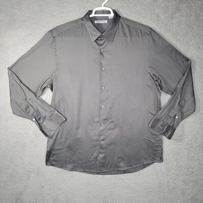 Camisa Hombre John Henry Talla Extra Grande Manga Larga Gris Rayas Satén Abotonada Foto 1 de 4