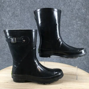 Western Chief Boots Womens 10 Classic Mid Pull On Buckle Rain Boot Black Rubber - Picture 1 of 21