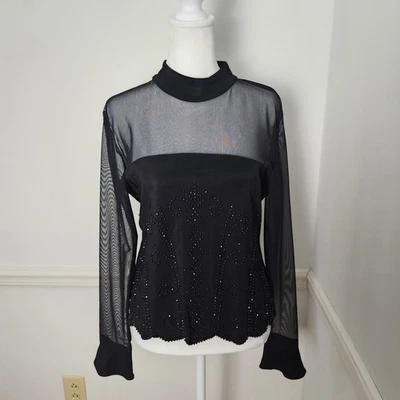 Camisa De Colección Años 90 Y2K Dressbarn Talla 12 Para Mujer Malla Cuentas Capricho Gótico Grunge Cóctel  Foto 1 de 4