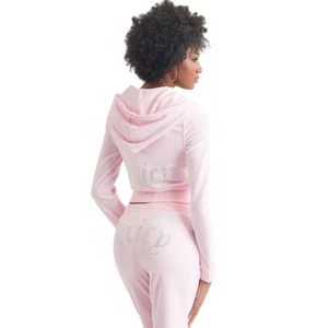JUICY COUTURE 2 PC Velour Bling Sweatsuit Size L Rhinestone Hoodie Sweatpants - Picture 1 of 12