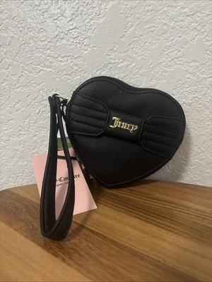 Juicy Couture Heart Wristlet Wallet Black Pretty Bow Heart New Sealed - Image 1 of 4