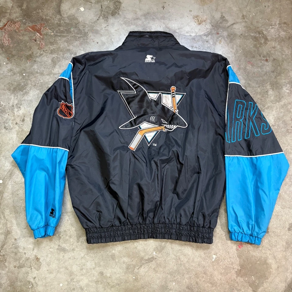 Chaqueta cortavientos Starter San Jose Sharks NHL negra azul para hombre talla L Foto 1 de 4