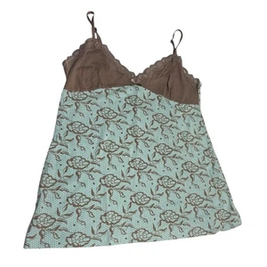 Camiseta sin mangas PJ Salvage Babydoll Y2K talla M marrón aguamarina ribete de encaje coqueta de hadas - Imagen 1 de 11