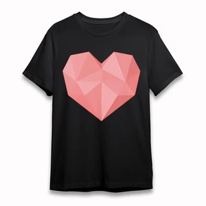 Bequemes klassisches Damen T-Shirt Rosa Geometrisches Herz 3D Polygon Design Tee - Bild 1 von 6