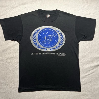 Camiseta metálica vintage 1991 Star Trek United Federation Of Planets tamanho grande - Imagem 1 de 4