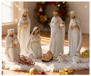 Nativity Scene Sets for Christmas Indoor, 9-Piece Holy Family Statue with Sta... - Foto 1 di 9