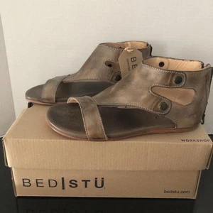 Neu im Karton Bed Stu 6,5 Soto taupe rustikal Leder Gladiator Boho flache Sandale Western - Bild 1 von 16