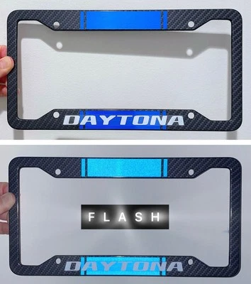 Reflective Blue Daytona Metal Carbon Fiber Look License Plate Frame - Image 1 of 4