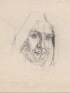FEMALE PORTRAIT Sketch Young Woman Original CHARCOAL Chalk Line DRAWING Realism - Picture 1 of 1