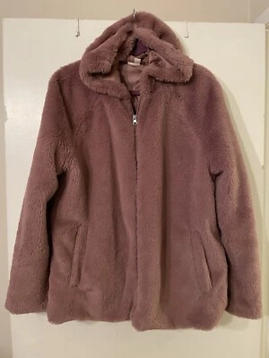 Sudadera con capucha Style & Co de piel sintética malva cremallera completa talla grande/XL para mujer’s Foto 1 de 4