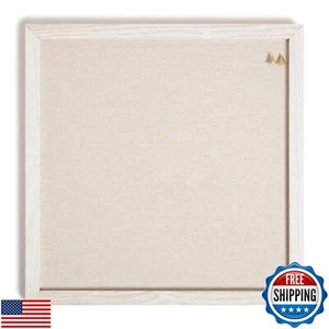 U Brands Rustic Linen Bulletin Board, 14"x14", White Wood Style Frame, Indust - Picture 1 of 5