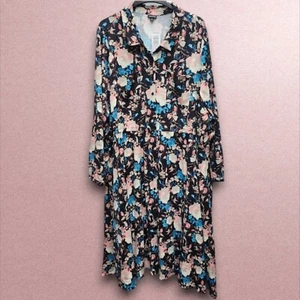 Abito Camicia Torrid Donna 6X Blu Floreale Elastico Vita Bottoni Maniche Lunghe - Foto 1 di 9