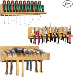 Wokyy Wall Mount Wooden Tool Rack – Screwdriver, Pliers & Hammer Holder Organize - Picture 1 of 7