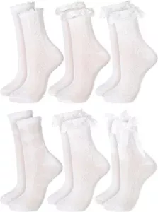6 Pairs Lace Ruffle Frilly Socks for WomenLace Ankle Socks with BowRuffle Soc... - Picture 1 of 6