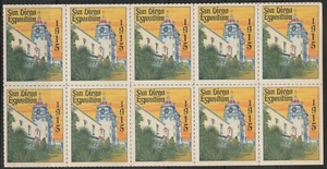 Estados Unidos San Diego Exposición 1915 Cenicienta/póster sellos bloque de 10 - Imagen 1 de 2