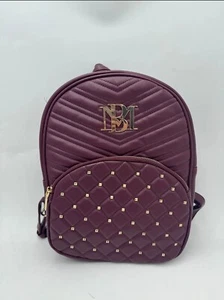 Badgley Mischka gesteppter Rucksack Riemen Pflaume veganes Leder verziert Goldrand - Bild 1 von 6