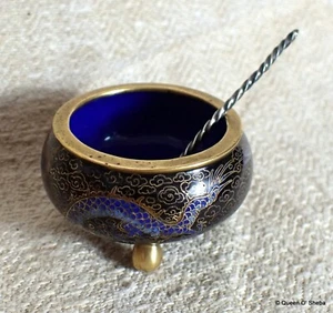 Chinese Cloisonne Enamel Salt Dragon S/P Spoon Antique Early 20th Century - Picture 1 of 13