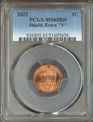 2023 Extra V Lincoln Shield Cent PCGS MS65 RD Quality - Image 1 of 2