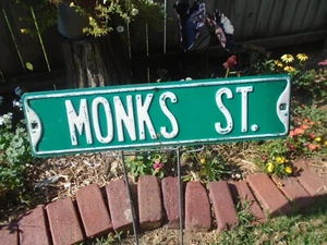 vintage MONKS ST Embossed Street Sign - Foto 1 di 4