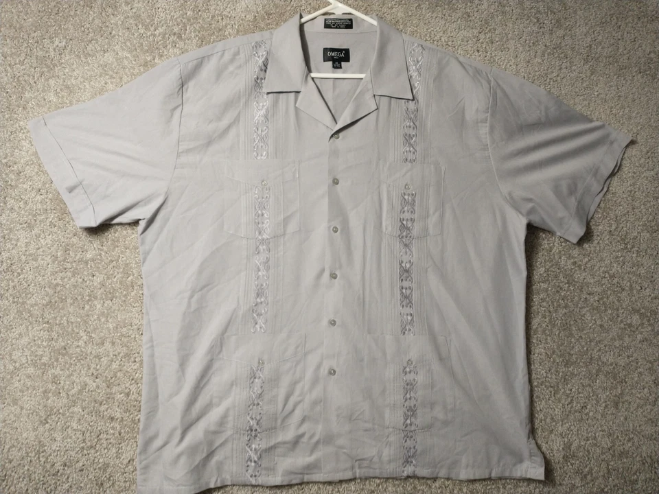 Camisa Omega Hawaiana Para Hombres 3X Gris Abotonada Informal Vacaciones Adulto Foto 1 de 4